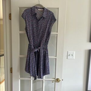 Tory Burch Blue Buttoned Mini Sundress with Polo Collar